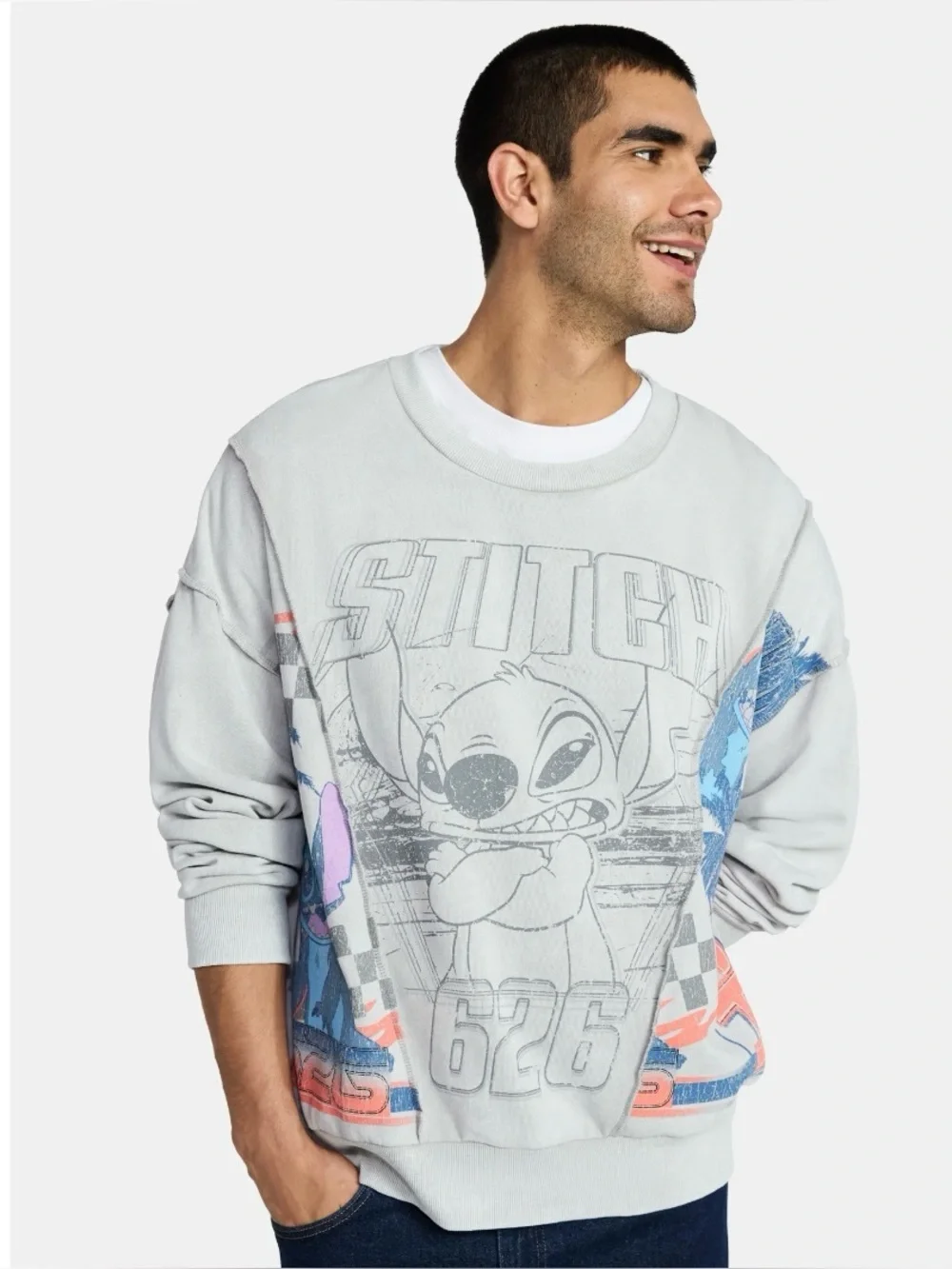 Disney Stitch 626 Crewneck Sweatshirt Gray Graphic Pullover Men’s XS NWT